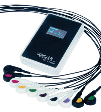 Image: The Schiller Ms-12 blue Bluetooth enabled ECG device (Photo courtesy of  Schiller).